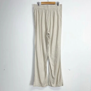 Happily Grey Pants Womens Medium Beige Khaki Linen Blend Pull On Stretch Waist